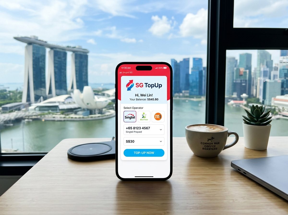 Singapore mobile top-up app on a smartphone